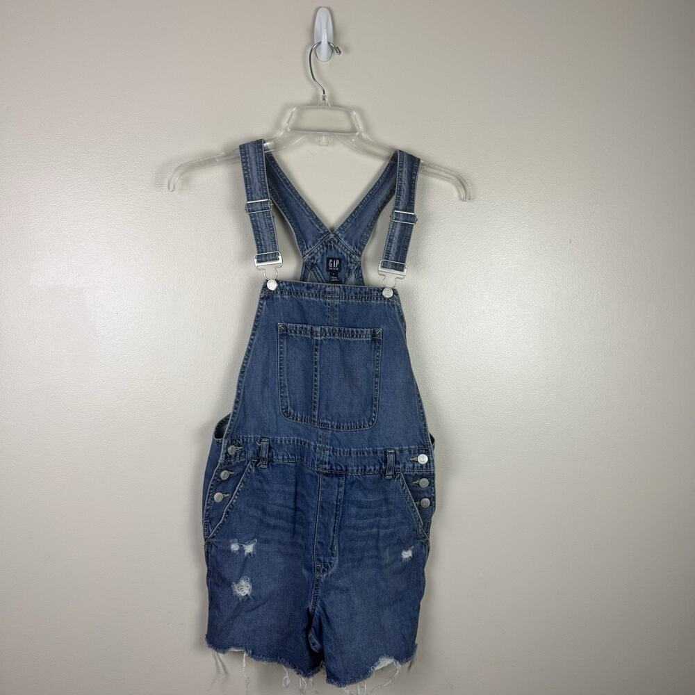 Gap Womens Medium Denim Cut Off Overalls Shorts Blue Raw Hem Size M